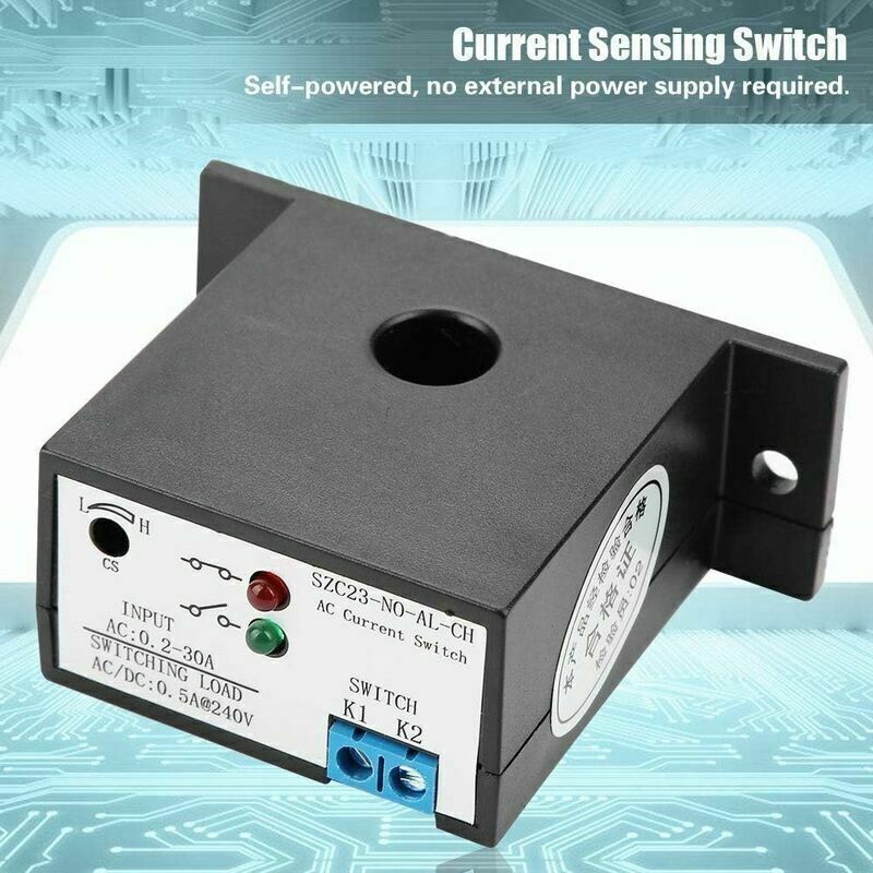 Lazmin112 Interruttore Di Rilevamento Corrente SZC23-NO-AL-CH, Regolabile 0,2-30A AC, Con LED, Autoalimentato