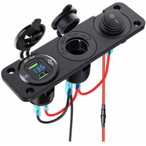 Répartiteur Allume-Cigare 12 V - 24 V Dual QC3.0 avec Écran LED Voltmètre, Prise USB, Interrupteur Étanche - pour Voiture, Bateau, Moto, Camion. (1/5)