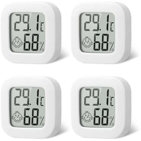 4 Pack Thermometre Interieur Mini Thermomètre Hygrometre Haute Précision Température Hygromètre Moniteur avec Air icône Confortable pour Cuisine Chambre de Bébé Serre Entrepôt Bureau (1/4)
