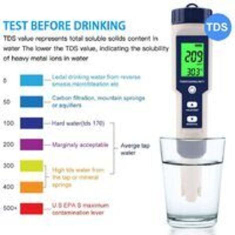Testeur D'Eau 5 En 1 PH/TDS/EC/Salinité/Température - Écran LCD - Précision Pro Pour Piscine, Aquarium Et Hydroponie