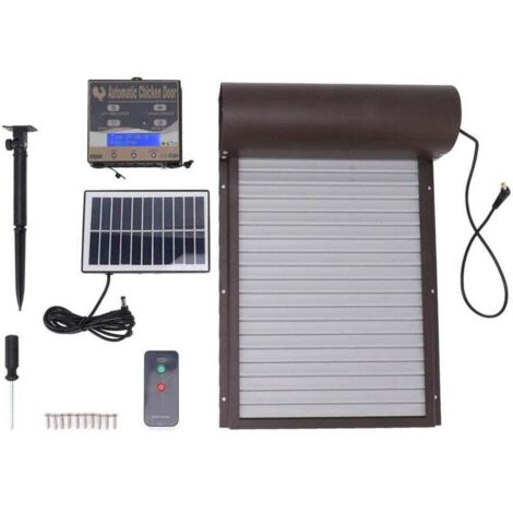 Porte de poulailler automatique Porte de poulailler à alimentation solaire avec minuterie Capteur de lumière Affichage LCD Télécommande Multi Modes Porte de poulailler automatique en aluminiu (1/4)