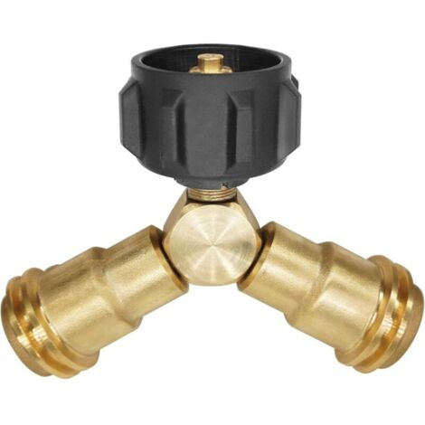 Répartiteur de propane, adaptateur GPL 2 voies en T pour réservoirs de propane de 20 lb, compatible avec les barbecues, réchauds de camping, brûleurs à gaz et radiateurs. (1/4)