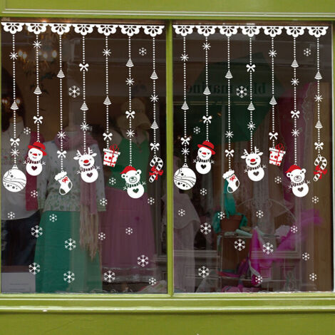 Déco Noël Amovible Sans Colle Stickers Fenêtre Noël Réutilisables XXL - Village D'Hiver & Flocons, Décoration Vitrine Enfant, Sans Colle, Amovibles