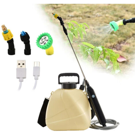 Pulvérisateur électrique à batterie 5 L, avec poignée rechargeable, manche télescopique de 91 cm, 3 buses et bandoulière réglable (jaune) (1/4)