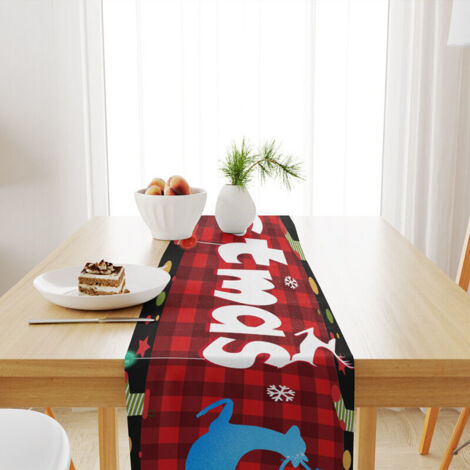 Nappe de Noël, nappe à carreaux noirs de Noël, nappe en lin 33X180 cm (1/4)