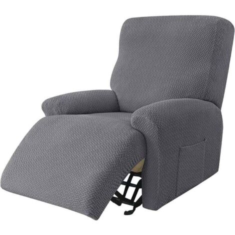 Housse De Fauteuil Relax Extensible, Housse Fauteuil Relax Jacquard 4 Pièces Fauteuil Relax Housse Antidérapant Housse De Chaise Inclinable Amovible Lavable pour Salon, GRIS FONCé