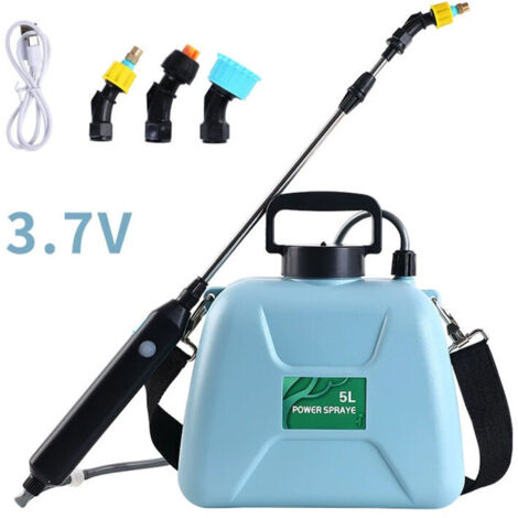 Pulvérisateur électrique de jardin avec 3 buses réglables, chargement USB, pulvérisateur phytosanitaire pour jardin, désherbage et lavage de voiture (pulvérisateur bleu 5 L) (1/4)