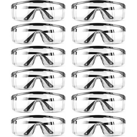 Lot de 12 lunettes de protection, réglables, anti-rayures, verres bleus transparents, pour chantier, bricolage, laboratoire, soudage (1/4)