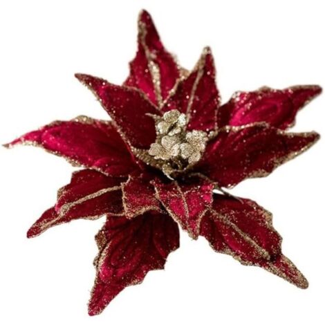 Tête de fleur de Noël multicolore, décorations pour sapin de Noël, 25 cm, fleurs artificielles de Noël à faire soi-même (rouge) (1/4)