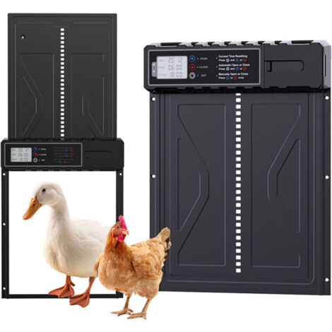Porte Poulailler Automatique avec Écran LCD Programmable Étanche, Porte Automatique Poulailler en Alliage d'aluminium, Alimenté par Batterie, Commande de Minuterie, Fonction Anti-pincement (1/4)