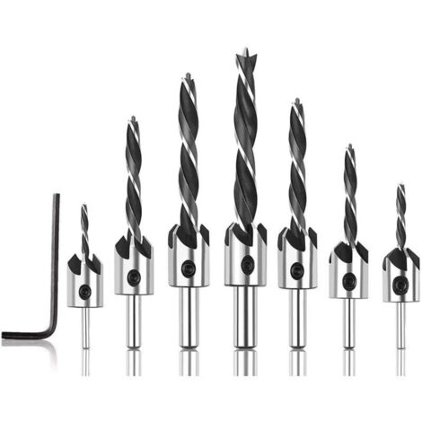 7pcs Mèche à Bois Hélicodale Fraise Bois Foret Conique en HSS Acier à Haute Vitesse à Bois Aésoir Chanfreinage Outil 3 4 5 6 7 8 10mm Avec Clé Hexagonale (1/5)