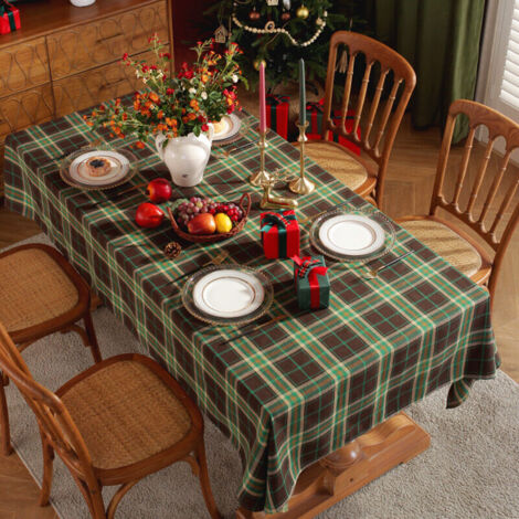 Nappe de Noël, nappe de décoration de Noël, nappe à carreaux vert de Noël 140×180CM (1/5)
