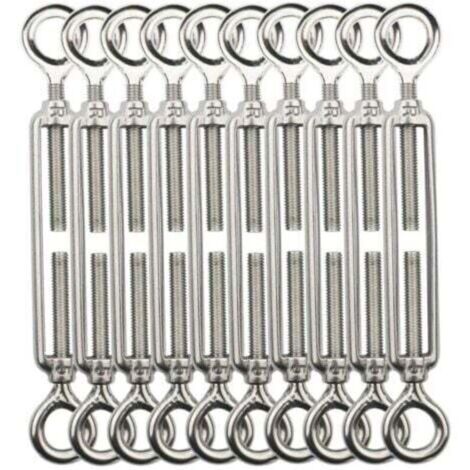 Tendeur Fil De Fer,M5 Tendeurs De Fil,Tendeur De Cable Crochet Et Crochet,Tendeurs De Cable En Acier Inoxydable 304,Utilisé Pour Cordes À Linge,Suspendre,Cable De Garde Corps -10 Pièces OO (1/4)