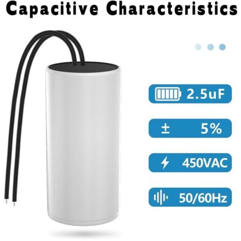 Condensateur Moteur CBB60 2,5µF 450V Avec Cosses - Démarrage Permanent PIRABADI