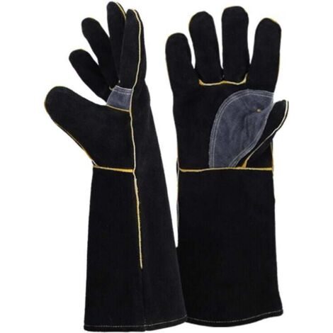 Gants résistants au feu et à la chaleur extrêmes, cuir avec coutures en kevlar, parfaits pour cheminée, poêle, four, grill, soudage, barbecue, mig, support à marmite, traitement des animaux(14 p (1/5)