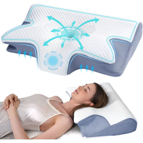 Oreiller Ergonomique Cervical, 2 en 1 Oreiller Orthopédique à Mémoire de Forme pour la Nuque, Coussin pour Dormir sur Le Côté et sur Le Dos, 54x33x10cm (1/4)