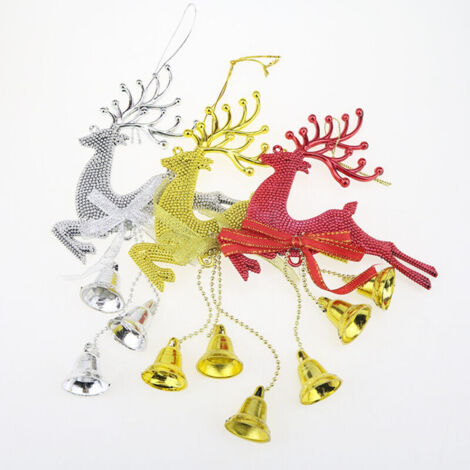 Flying Deer Bells Bow Golden Wind Chime Christmas Tree Pendant Accessory Ceiling Holiday Ornament (1/5)