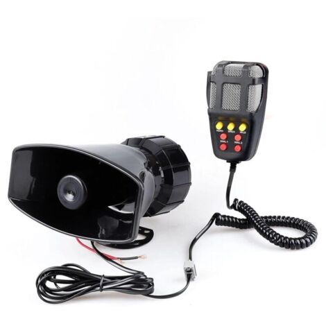 Klaxon d'alarme mégaphone pour voiture, DC 12 V, 100 W, 125 dB, sirène puissante pour moto, voiture, camion, haut-parleur d'avertissement en plastique, police, pompier