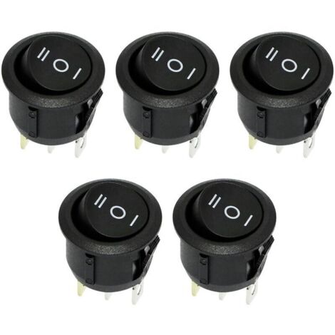 Interrupteur à bascule rond 5 pièces, interrupteur à bascule 3 broches 3 positions interrupteur à bascule à bascule ON-Off 6A/250V AC (noir) (1/4)