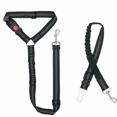 Nylon Ceinture Chien, Universel Harnais Voiture Réglable pour Chien & Chat avec Absorption des Chocs, 2 en 1 Laisse Chien Ceinture de Sécurité pour Animaux de Compagnie Durable pour Voyage(Noir) (1/5)
