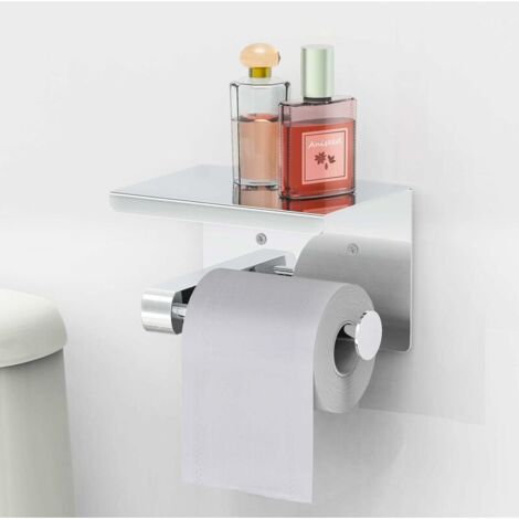 Porte Papier Toilette, Support Papier Rouleau sans Percage Derouleur Papier WC,Distributeur Papier avec Tablette, Acier Inox SUS 304, Colle Auto-adhésive et Mural Pour Salle de Bain (1/5)