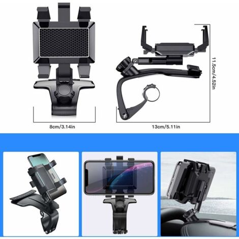 Support Téléphone Pour écran De Voiture - Fixation Par Clip, Rotation 360°, Réglable - Compatible Smartphones - 5