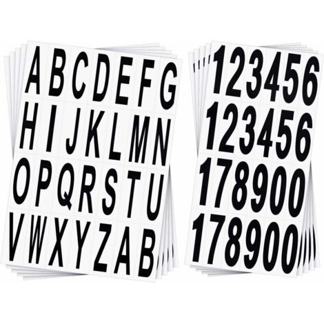 10 Feuilles Autocollants de Numéros Lettres de Boîte à Lettres Autocollants de Numéro Alphabet Noirs en Vinyle pour Maison Appartement Adresse Fenêtre Porte Voiture Camion