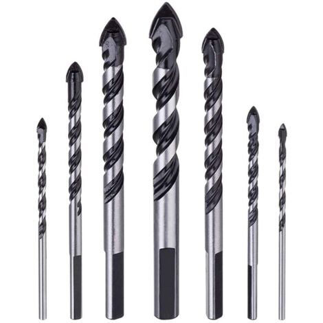 Lot de 7 forets à maçonnerie en carbure de tungstène pour porcelaine, carrelage, béton, mur de brique, verre, miroirs, plastique, maçonnerie et bois (3 4 5 6 8 10 12 mm) (1/5)