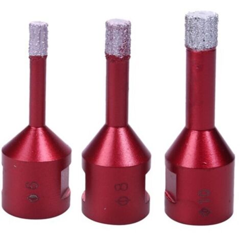 Forets Diamant 3PCS 6mm/8mm/10mm Brasé Sous Vide Trépans avec Filetage M14 pour Perçage à sec en Porcelaine Carrelage Granit Marbre (1/5)