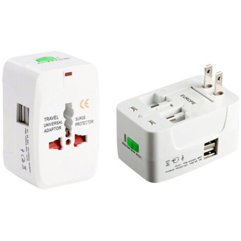 Adaptateur Voyage Universel, Adaptateur Prise Universelle Multi-Fonction avec 2 Ports USB, France, USA, UK et Australie, Plug Adapter All-in-One (1/5)