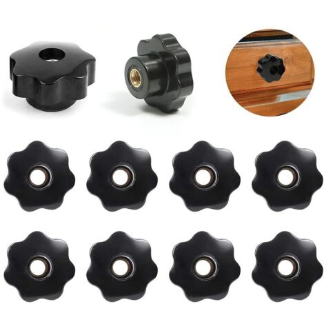 Écrou M8 - Lot de 10 écrous de serrage pratiques - Filetage intérieur - Filetage intérieur - Filetage en plastique - Tête étoile - Pour machines-outils, appareils mécaniques. (1/5)