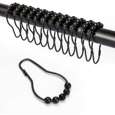 12 Pcs Morceau de Crochets de Rideau de Douche, avec Système Coulissant Anneaux de Rideau de Douche en Acier Inoxydable pour Tringle de Douche de Salle de Bain (Noir) (1/5)