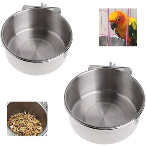 Mangeoire pour Les Oiseaux en Acier Inoxydable Bol d'alimentation Fixe en Acier Inoxydable Gamelle Cage Suspendue Alimentation Eau croquettes pour Animal Accessoire pour Cage à Oiseaux 2PC (1/5)