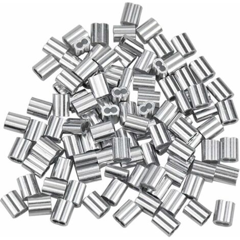 100 Pcs Manchons en Aluminium, Ferrules en Aluminium de Câble Métallique, Clip à Sertir en Aluminium avec Double Embouts pour Câbles Métalliques, Aircraft Câble, Argenté (1,5 mm / 0,06 pouce) (1/5)