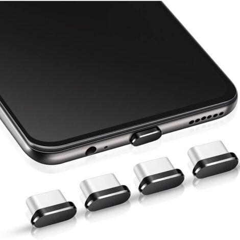 Bouchon Anti-Poussière USB C, Housse Anti-Poussière de Type C Protecteur de Capuchon de Port Noir (4pcs) (1/5)