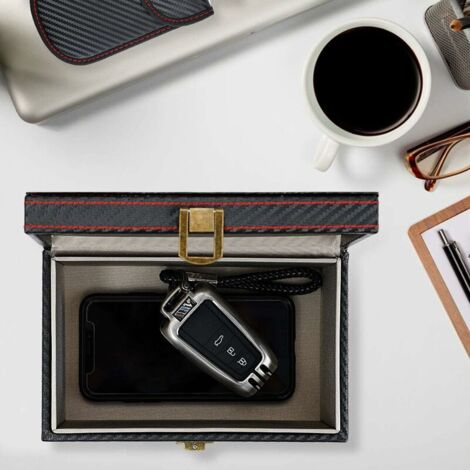 Boîte De Sécurité Clef De Voiture Sans Clef, Coffret Cage De Faraday Protection Clé Sans Contact Keyless Go Boîte Antivol En PU Bloque Signal RFID Et NFC De Porte-clés Fob