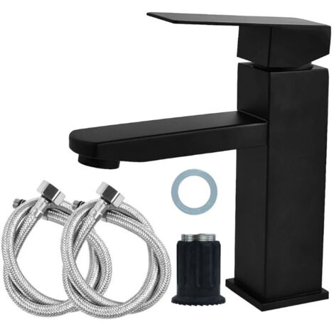 Robinet Salle Bain acier inoxidable avec Poignée Carrée Mitigeur lavabo Eau Froide Chaude Disponible Robinetterie Lave Mains Démontable (1/5)