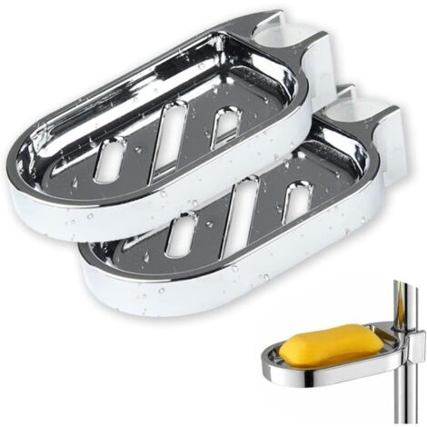Lot de 2 porte-savons de douche à clipser pour barre de douche et barre montante 22 mm Argent Gadget de salle de bain réglable (1/5)