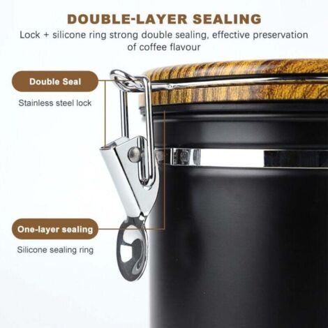 Boîte à Café 1,8l En Acier Inoxydable Hermétique Avec Contrôleur De Jour Cuillère En Acier Pour Thé Farine Céréales Sucre