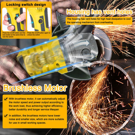 Meuleuse d'Angle 125mm Sans Fil Weytoll 21V, Moteur Sans Balais avec 2 Meuleuse d'Angle 125mm Sans Fil Weytoll 21V, Moteur Sans Balais avec 2