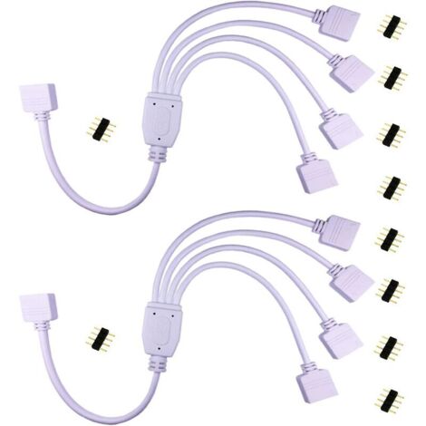 2pcs Câble Diviseur 1 à 4 Bande LED RGB Câble Séparateur Ruban LED Répartiteur DC à 4 Voies 1 to 4 LED Splitter Cable 4 Broches Rallonge pour SMD 5050 3528 2835 RGB LED Strip -30cm, Blanc [Classe éner