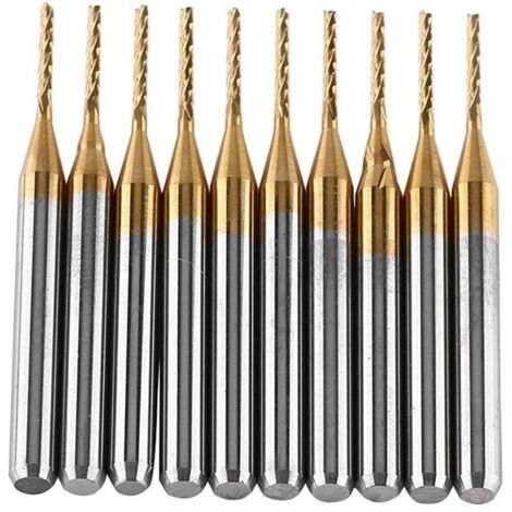 10pcs Fraise CNC 3.175mm 1mm RevêTement en Carbure de TungstèNe Et Titane Outil de Coupe Foret Tige Droite Fraise pour Sculpture Gravure
