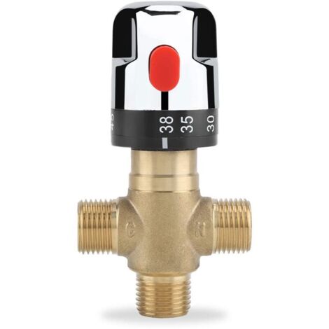 Mitigeur Thermostatique, Vanne de Contrôle de la Température de L'eau en Laiton Massif G1/2, Mitigeur Thermostatique à Trois Voies, pour une Utilisation dans la Salle de Bain, les Toilettes, l (1/5)