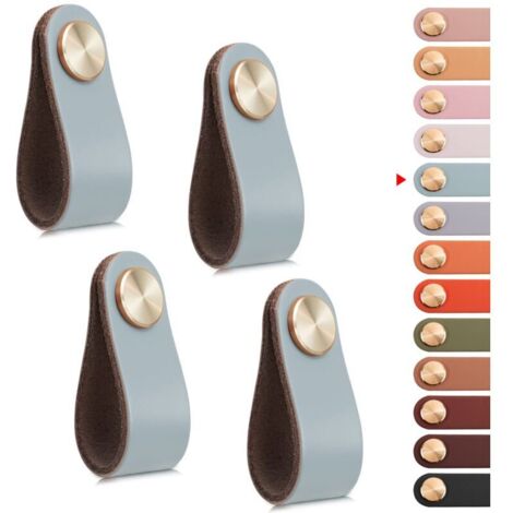 4pcs Poignée Meuble Cuir, Bouton Porte Placard Poignee Cuir Bouton de Tiroir, Poignee de Meuble Vintage pour Armoires, Commode, Cuisine, Salle de Bain (Bleu, Monotrou) (1/5)