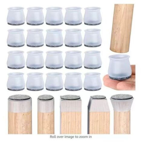 patin chaise,20 pièces protège pied de chaise, tampon chaise, protections de sol en silicone transparent pour pieds de chaise avec patins en feutre, pour sols en bois dur et carrelage (1/5)