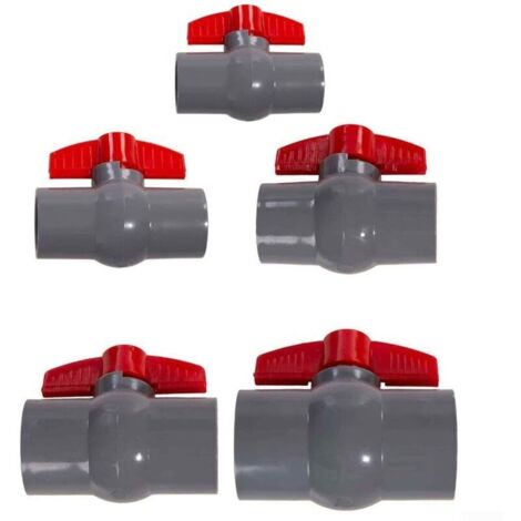 Robinet à Boisseau Sphérique PVC Adhésif – 20/25/32/40/50 Mm, Vanne D’Arrêt Étanché Pour Tuyau Eau, Rouge/Gris (40 Mm)