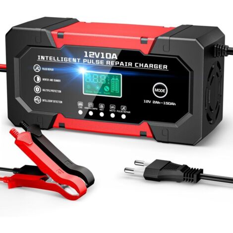Chargeur de Batterie Voiture 10A 12V LiFePO4 Chargeur Intelligent pour Auto Moto avec 5 Modes Réparation Écran LCD pour Auto Voiture Moto Camion AGM Gel Wet LiFePO4 (1/5)