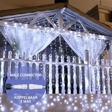 Rideau lumineux 3 x 3 m, rideau lumineux intérieur 300 LED, rideau lumineux extérieur avec 8 modes et prise UE, étanche IP44, rideau lumineux LED pour la Saint-Valentin, fête (blanc froid ou blanc cha (1/5)