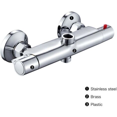 Mitigeur Thermostatique de Douche 2 Sorties Haute et Basse Robinet Mélangeur Anti-Brûlure en Laiton Chromé pour Salle de Bain Baignoire,argent (1/3)