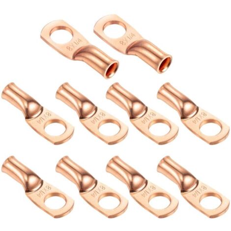 Cosse à Sertir Câble Batterie Extrémités 0,41 Pouce 8 AWG Tubulaire Anneau Bornes Fermé Extrémité Connecteurs Cuivre Oeillet 10Pcs